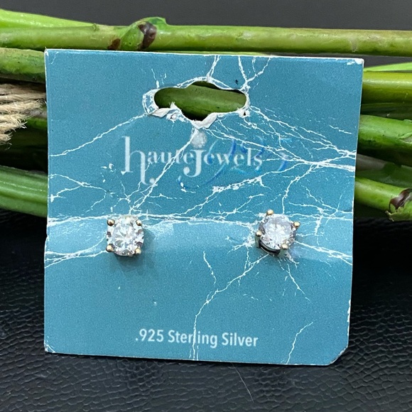 HAUTE JEWELS 925 Sterling Silver Gold Vermeil Solitaire Stud 4mm Earrings 1.8g - Picture 3 of 16